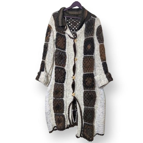 Granny Square Crochet Long Cardigan Sweater Coat Handmade - Picture 4 of 15